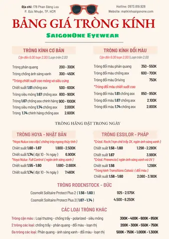 Tròng Kính Cận Giá Bao Nhiêu? Bảng Giá Chi Tiết Các Loại Kính Cận 2026