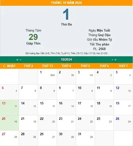 20 Tháng 10 Vào Thứ Mấy