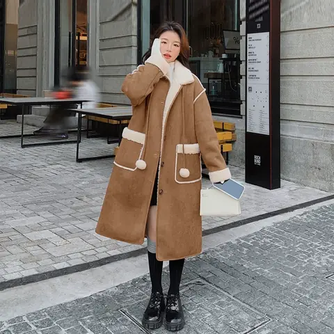 Áo Khoác Da Lộn Lót Lông Nữ