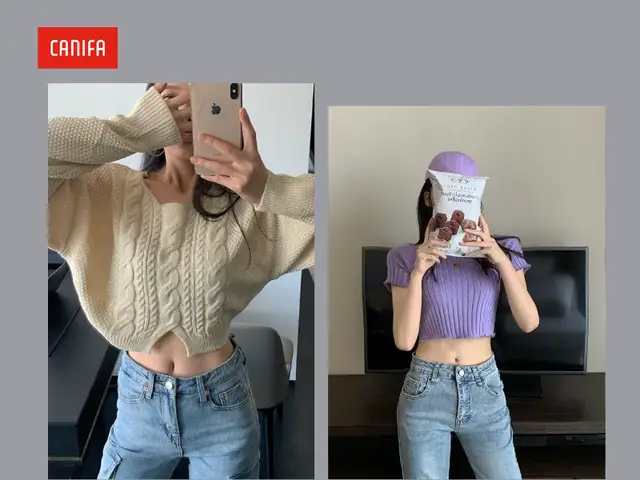 Áo Len Croptop Tay Dài Form Rộng