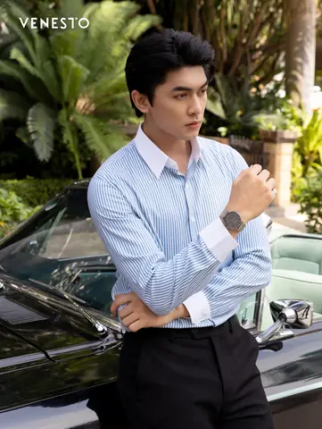 Áo Sơ Mi Sọc Xanh Trắng Nam