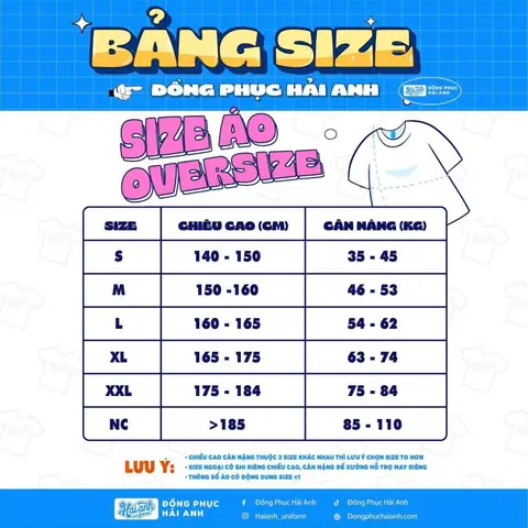 Bảng Size Áo Lớp Hải Anh