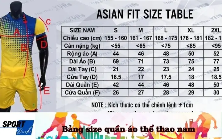 Bảng Size Quần Áo Thể Thao Nam
