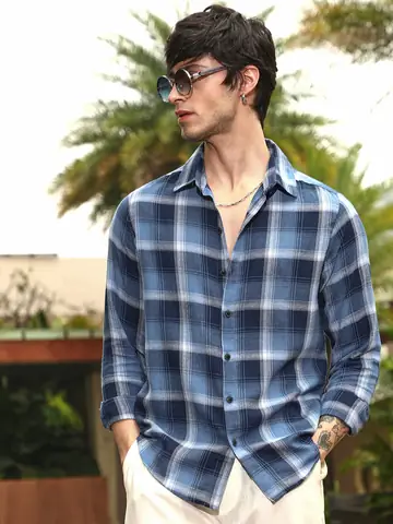 Blue And White Check Shirt