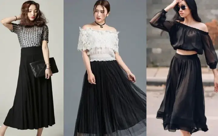 Cách Phối Đồ Với Chân Váy Đen Xòe