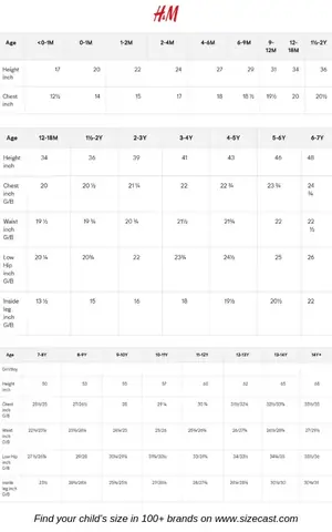 H&m Baby Shoes Size Chart