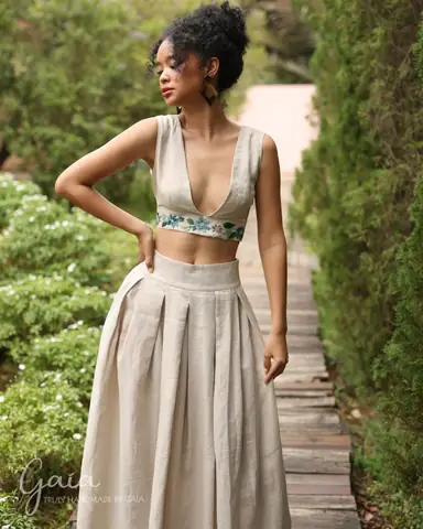 Linen Skirt And Top Set