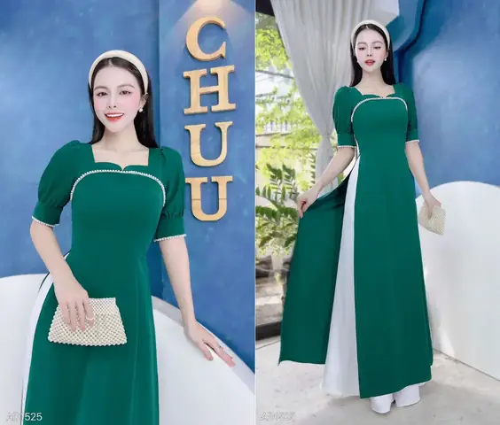 Mẫu Áo Dài Cổ Vuông Tay Phồng