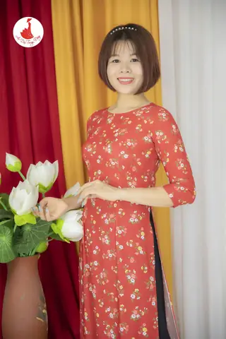 Mẫu Áo Dài Hoa Nhí Cổ Tròn