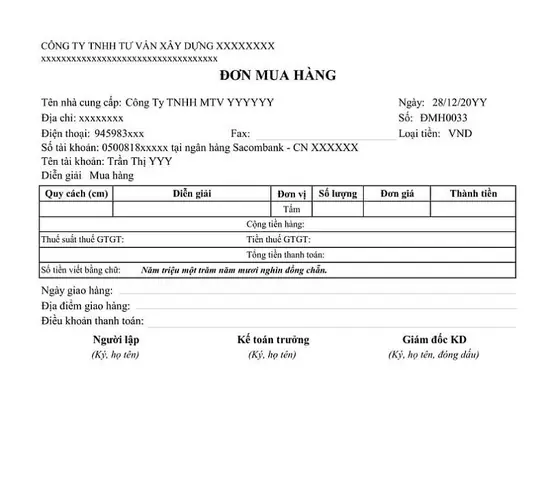 Mẫu Đơn Đặt Hàng Công Ty