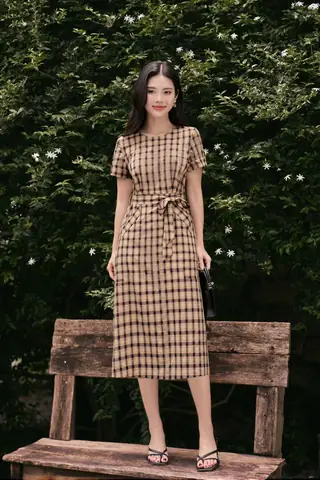 Mẫu Váy Kẻ Caro Dáng Suông