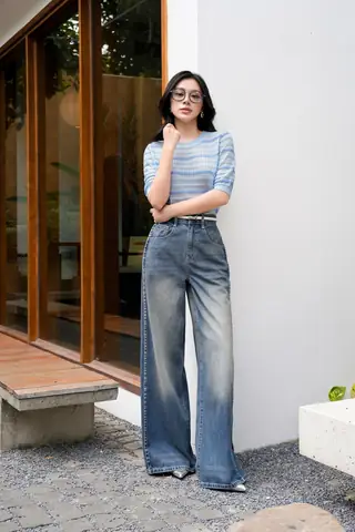Quần Bò Ống Rộng Cạp Cao