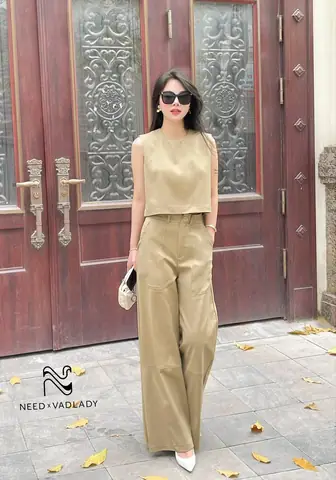 Set Bộ Quần Ống Rộng Áo Croptop