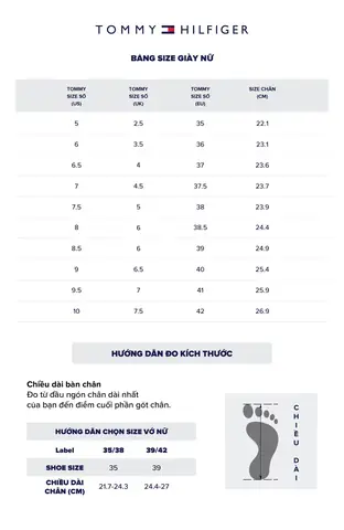 Hướng Dẫn Toàn Tập Chọn Size Giày Tommy Hilfiger Nữ Chuẩn Xác