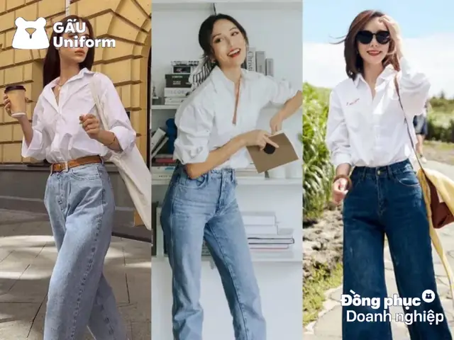 Style Quần Jean Áo Sơ Mi Trắng Nữ