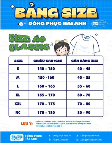 Tất Cả Các Size Áo