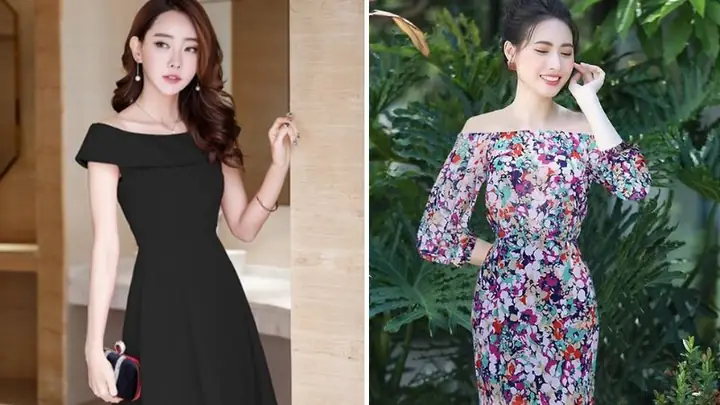 Váy Cổ Thuyền Hở Vai